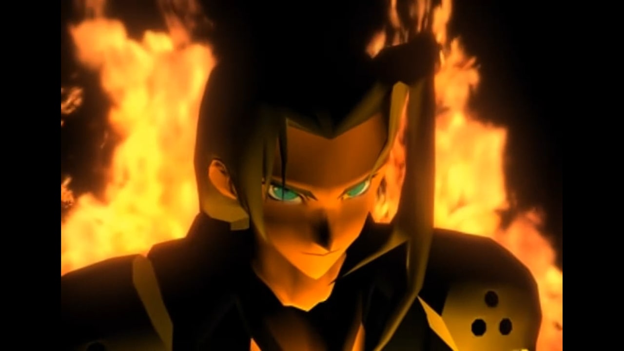 sephiroth surrounded by flames screenshot