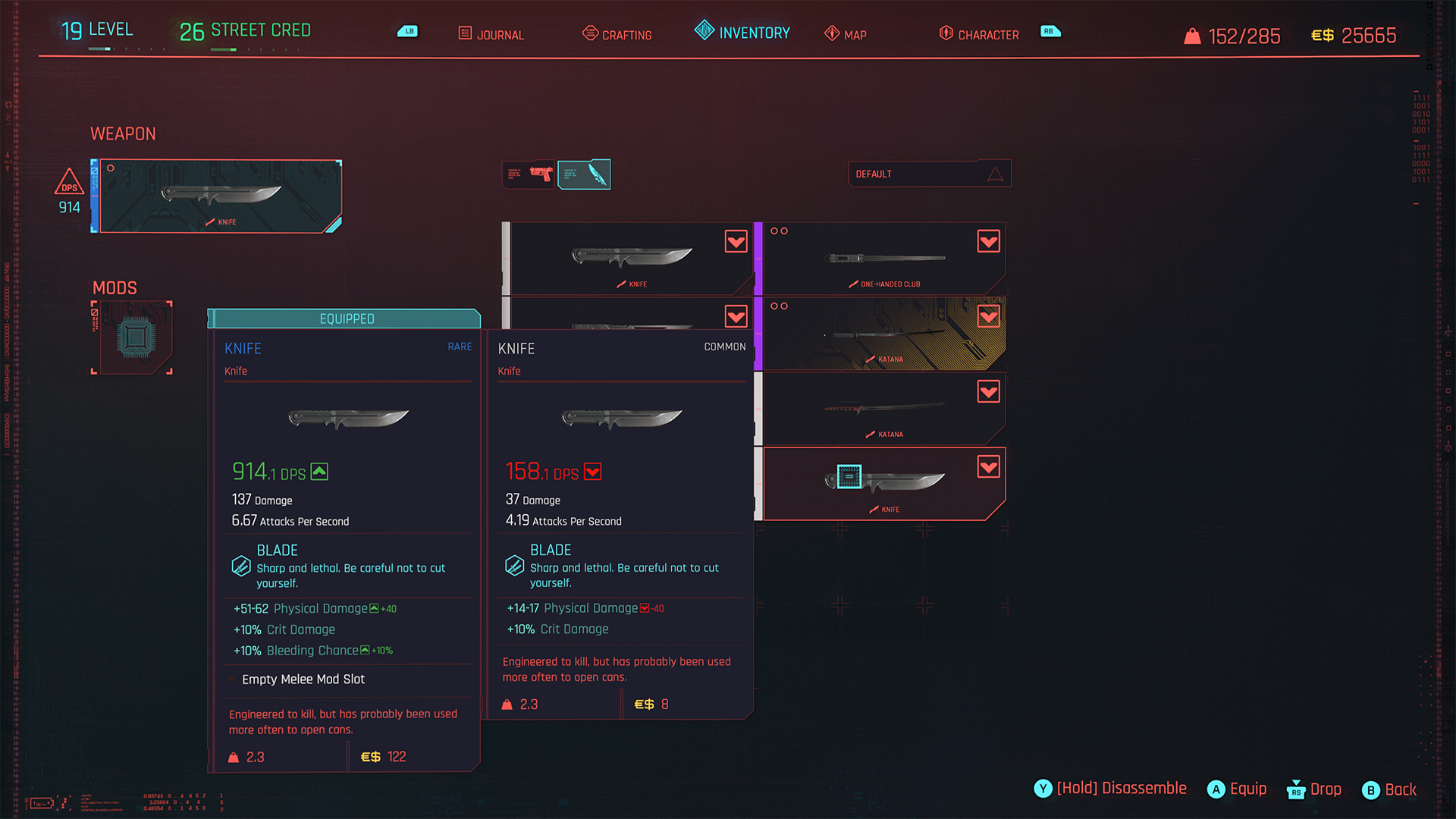 Cyberpunk 2077 knifey item screenshot