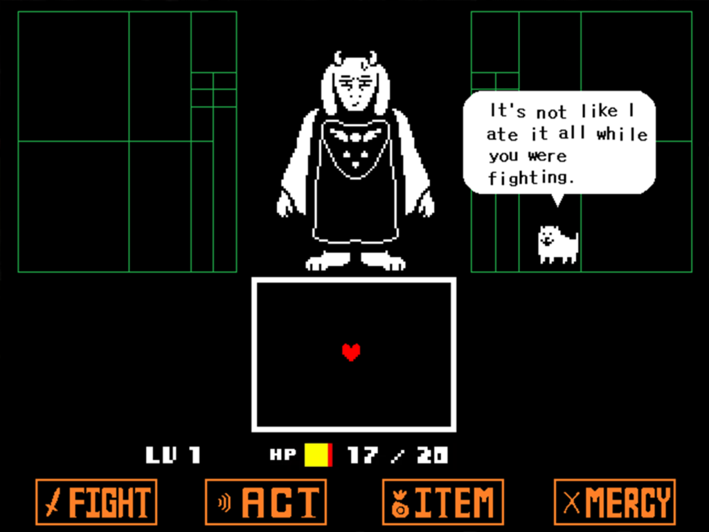 A screenshot of Undertale's Combat System