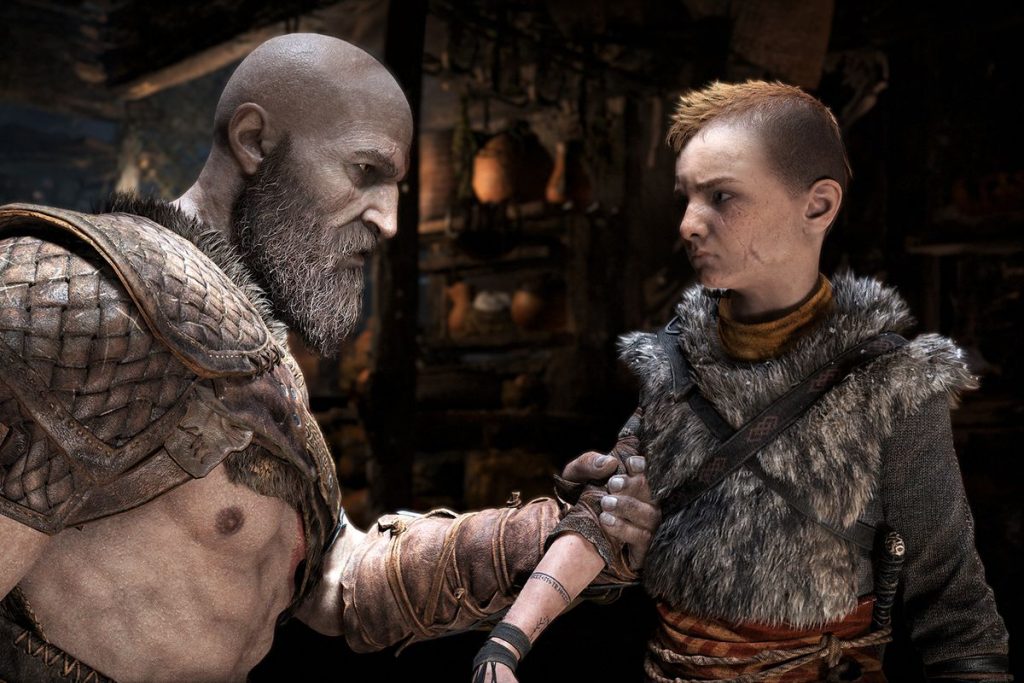 Kratos lecturing Atreus about combat